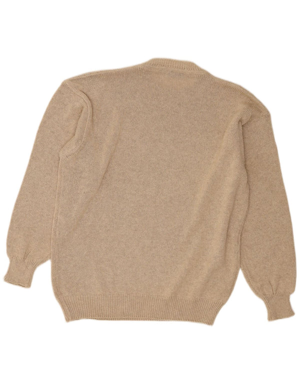 Vintage Herre Crew Neck Jumper Sweater IT 52 Large Beige Argyle/Diamond