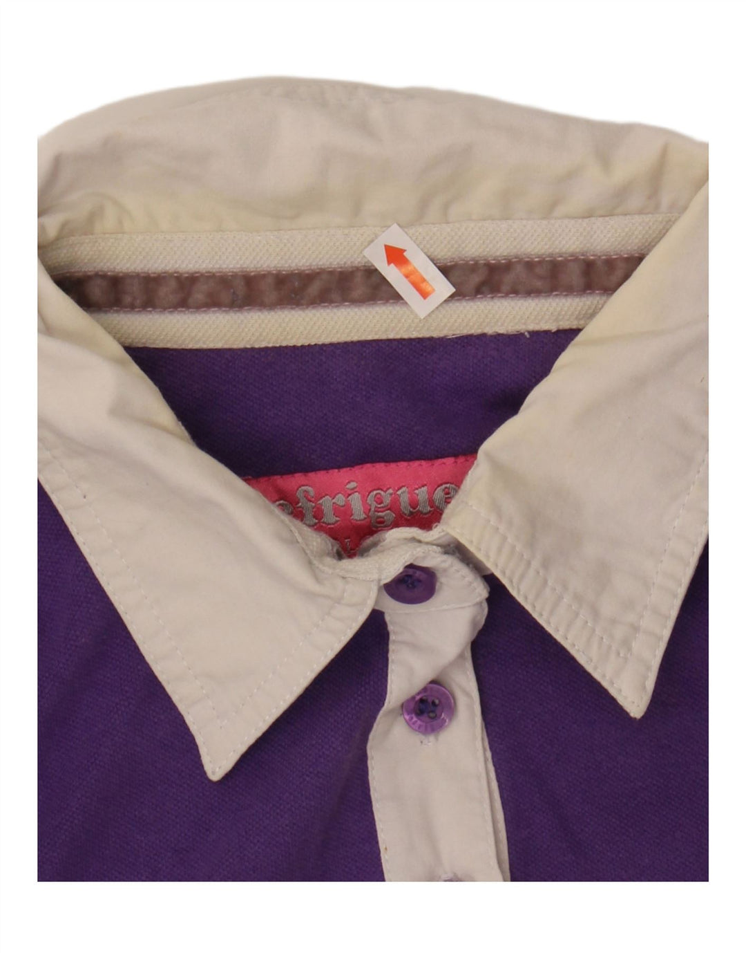 REFRIGUE Womens Graphic Polo Shirt UK 12 Medium Purple Colourblock