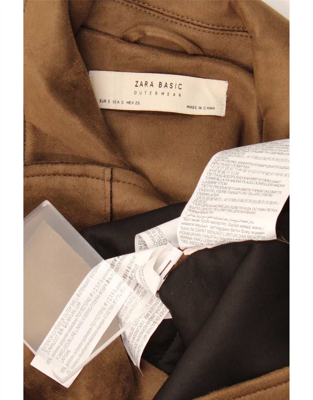 ZARA Womens Crop Biker-jakke i imiteret læder UK 10 Lille brun polyester