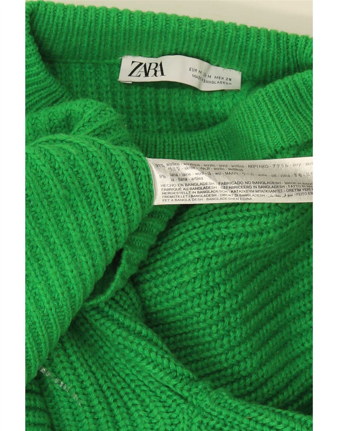 Zara Dame Oversized Crew Neck Jumper Sweater UK 14 Medium Grøn Akryl