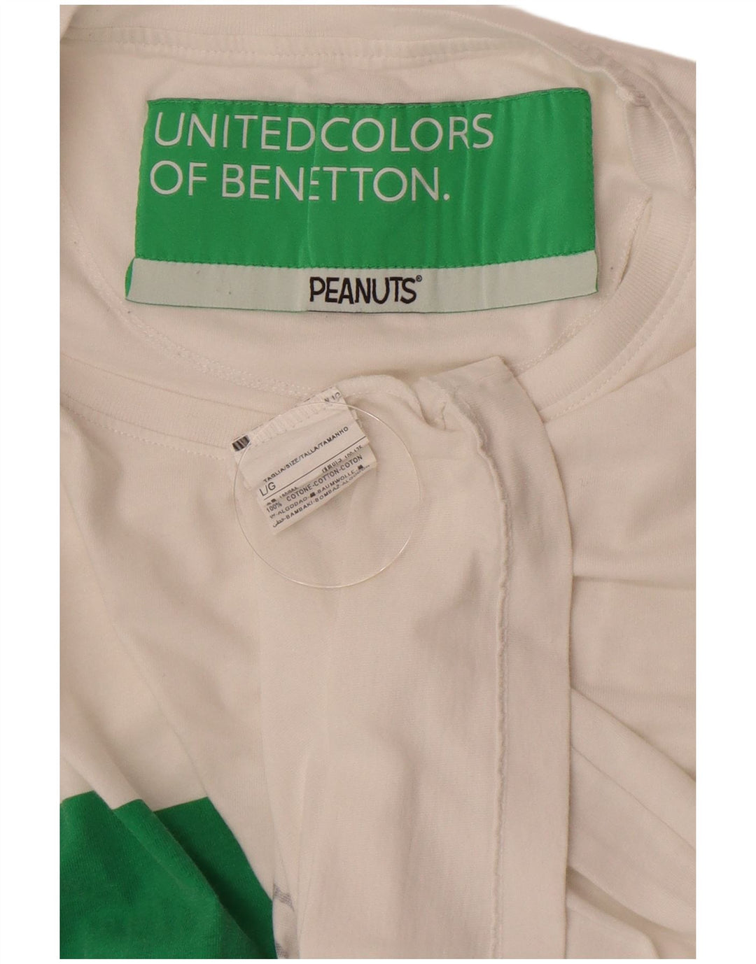 Benetton Herre Peanuts Grafisk T-Shirt Top Stor Hvid Bomuld