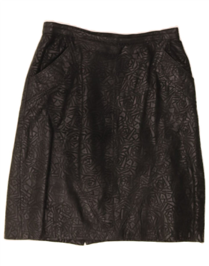 VINTAGE Womens Leather A-Line Skirt IT 44 Medium W27 Black Geometric Vintage Vintage and Second-Hand Vintage from Messina Hembry 