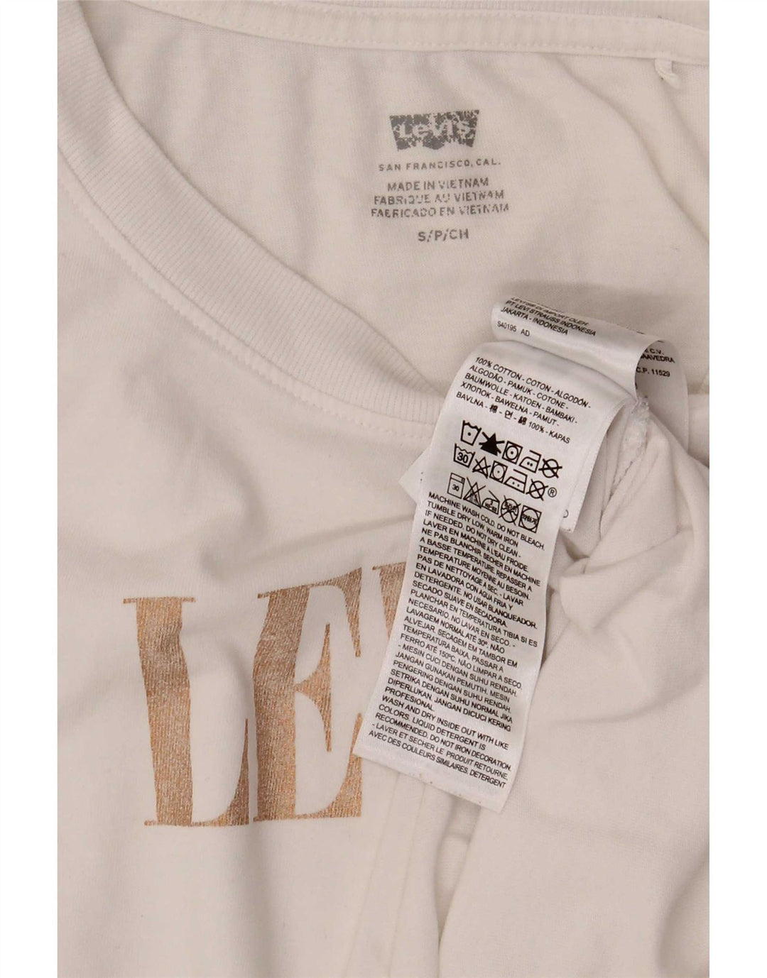 Levi's Dame Oversized grafisk T-shirt Top UK 10 Lille hvid bomuld