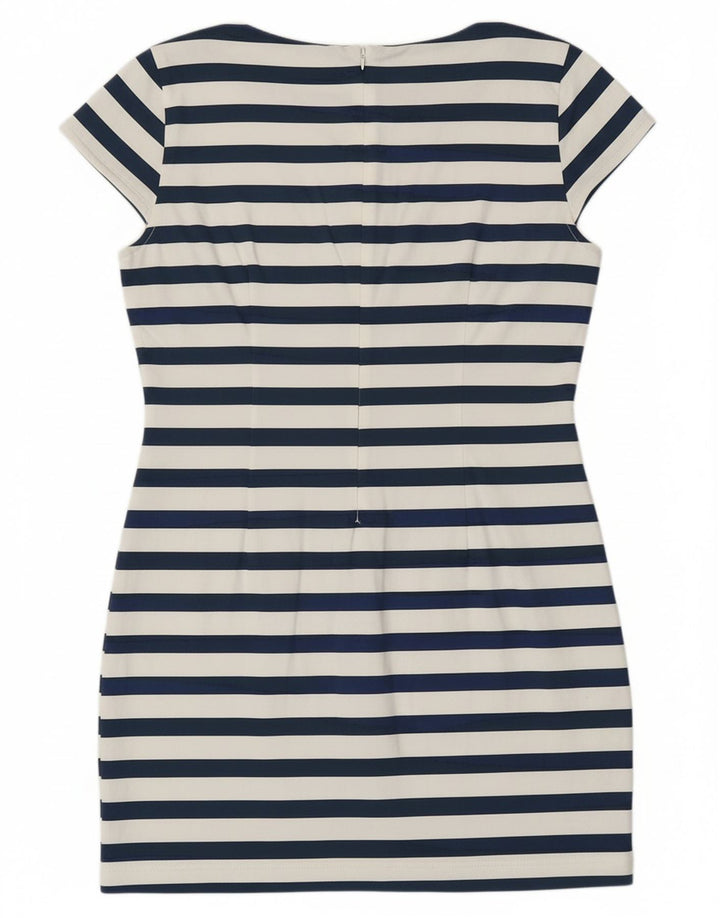 DESIGUAL Womens Graphic Sheath Dress EU 42 Large Navy Blue Striped