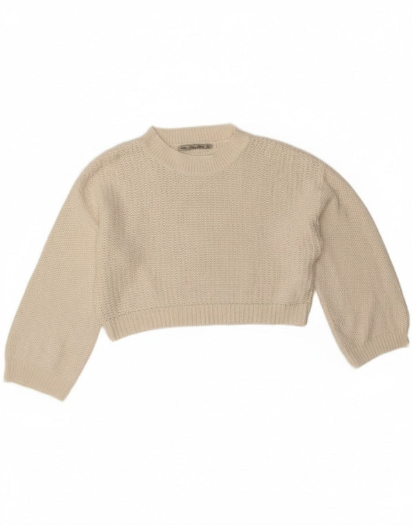 Zara Womens Crop Loose Fit Crew Neck Jumper Sweater UK 16 Large Off White