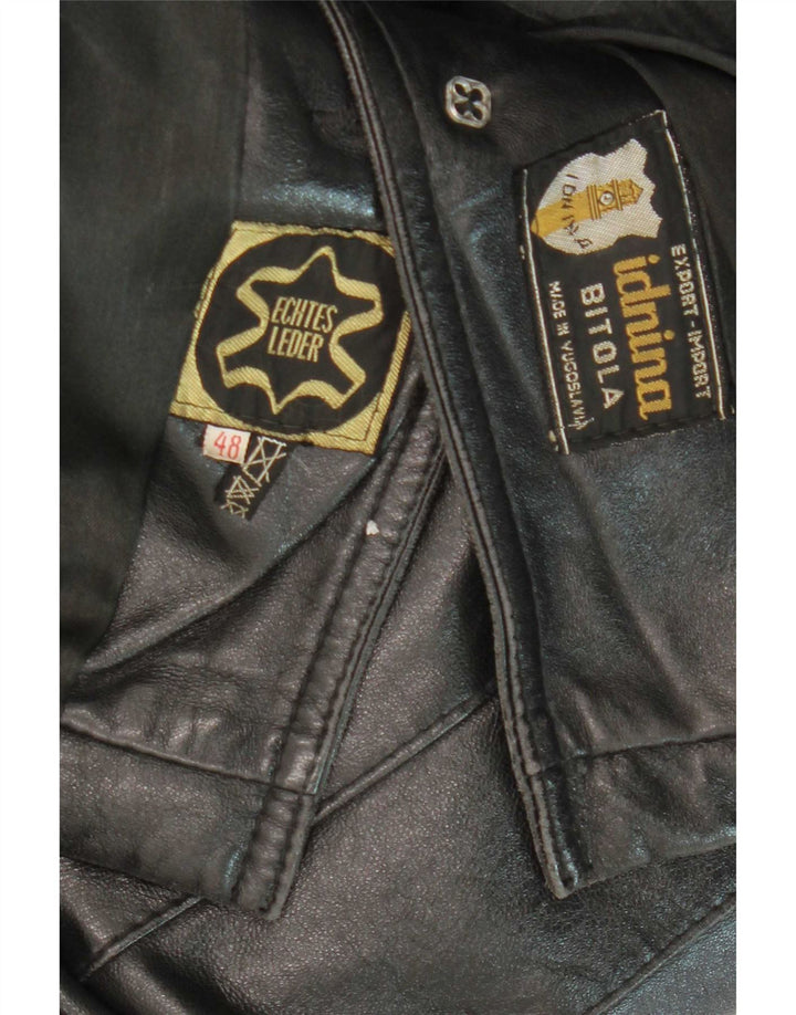 Vintage Herre Læderjakke IT 48 Medium Sort Læder