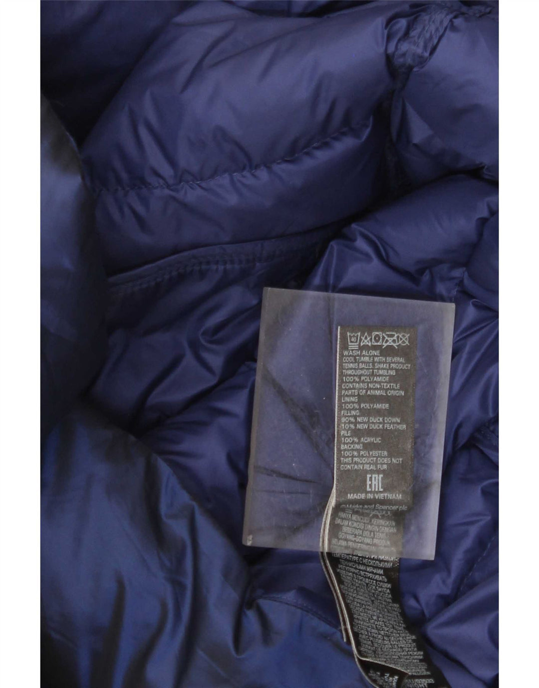 Marks & Spencer Dame Hætte polstret frakke UK 10 Small Navy Blue Polyamid