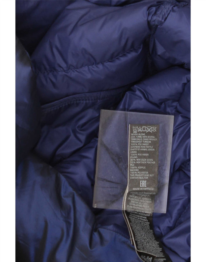 Marks & Spencer Dame Hætte polstret frakke UK 10 Small Navy Blue Polyamid
