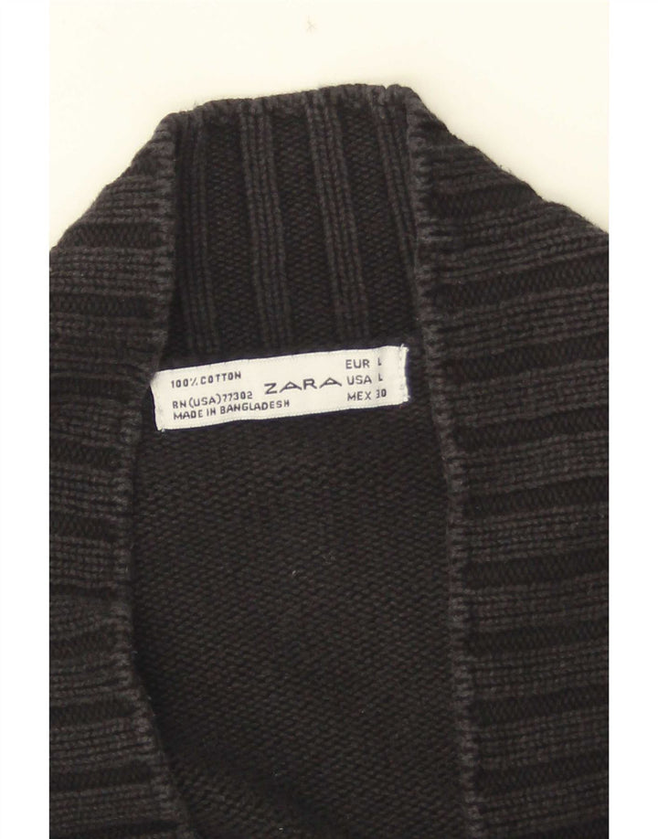 Zara Womens Open Cardigan Sweater UK 14 Large Black Bomuld