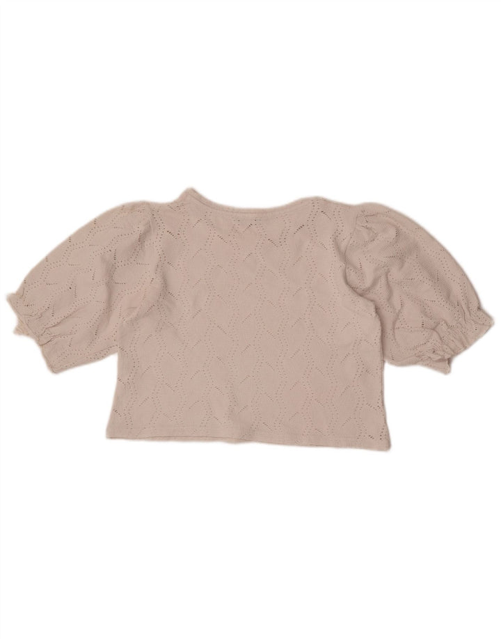 Zara Womens Crop Bluse Top UK 12 Medium White Bomuld