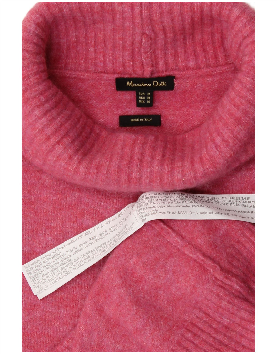 Massimo Dutti Dame Roll Neck Jumper Sweater UK 12 Medium Pink Polyamid