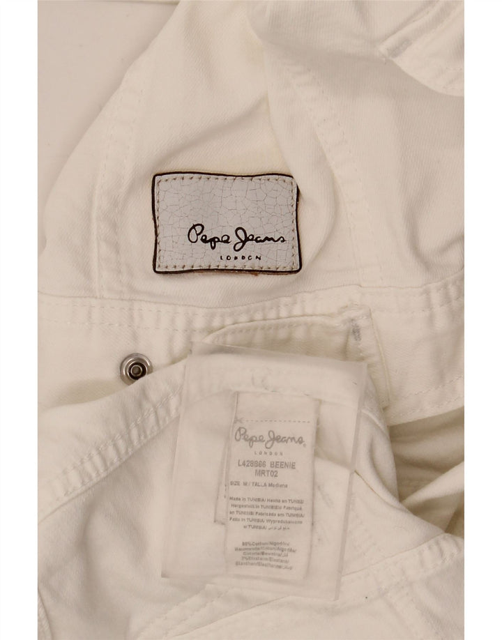 PEPE Jeans Dame Crop Denim Jacket UK 12 Medium White Bomuld
