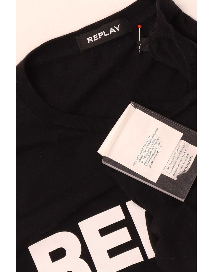 Replay Herre grafisk T-shirt langærmet stor sort bomuld