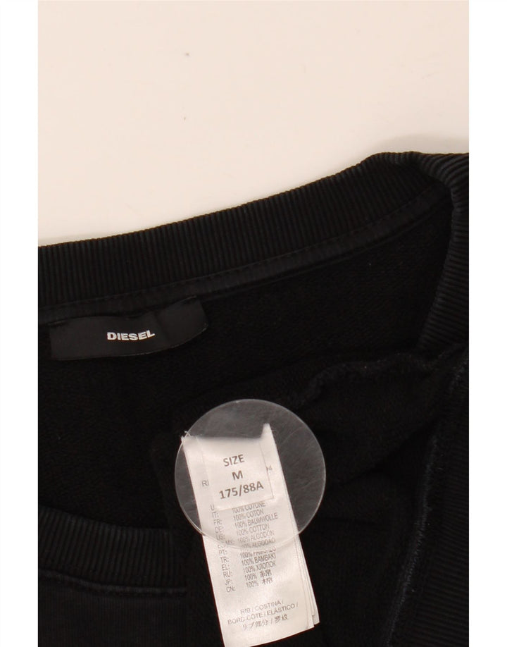 DIESEL Dame Grafisk Sweatshirt Jumper UK 14 Medium Sort Bomuld