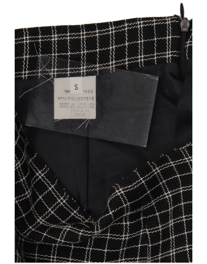 Vintage lige nederdel til kvinder Small W26 sort ternet polyester