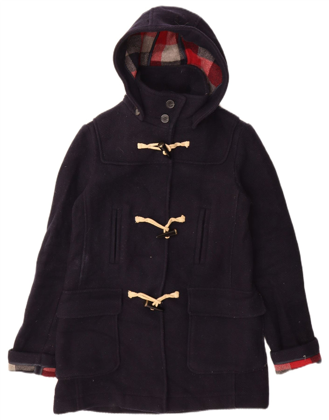 Topshop Dame Hooded Duffel Coat UK 10 Small Navy Blue Wool