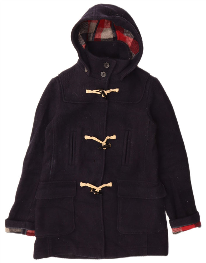 Topshop Dame Hooded Duffel Coat UK 10 Small Navy Blue Wool