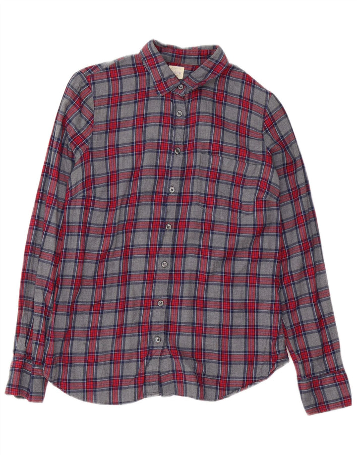 J. Crew Dame Flanell Shirt UK 10 Small Grey Ternet Bomuld