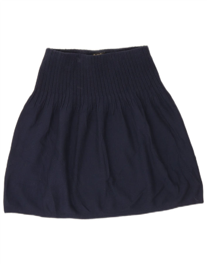Massimo Dutti Dame Strik A-Line nederdel Small W26 Navy Blue Viscose