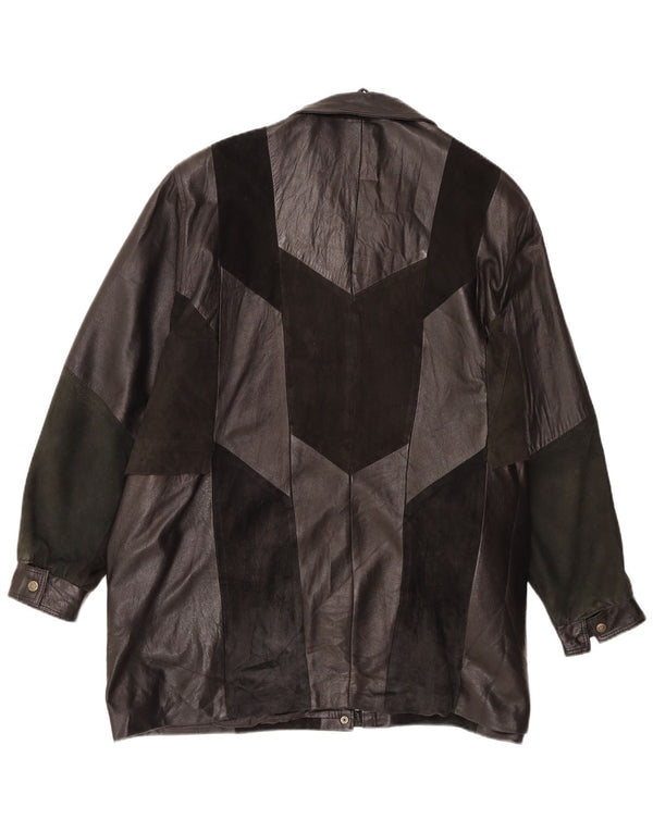 Vintage dame læder læderjakke UK 20 2XL Sort Patchwork Retro