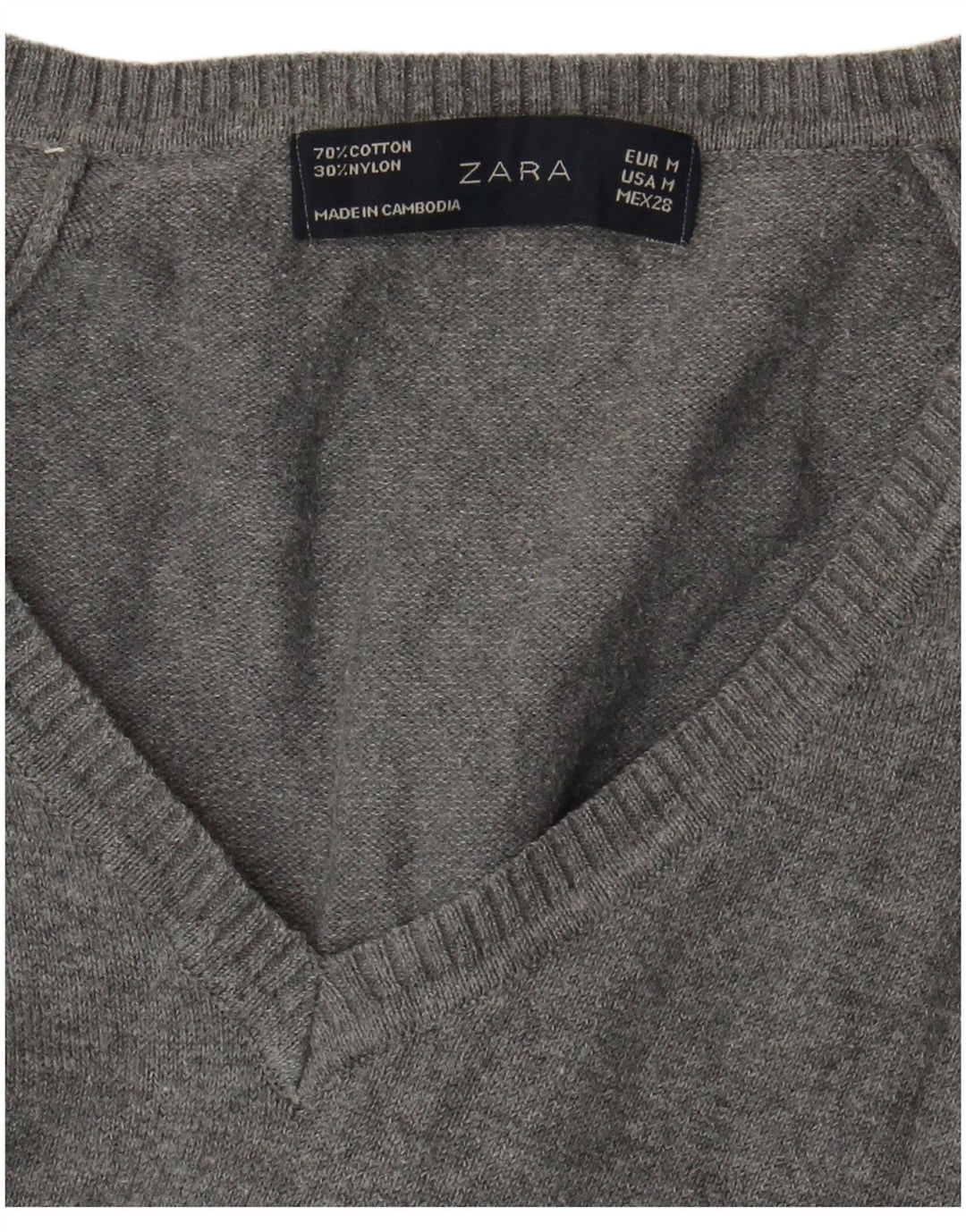 Zara Dame V-hals sweater UK 12 Medium Grå Bomuld