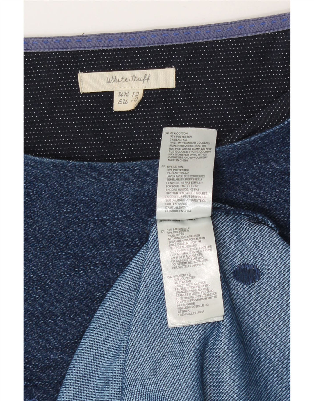 White Stuff Womens 3/4-ærmet Skedekjole UK 12 Medium Blue Spotted