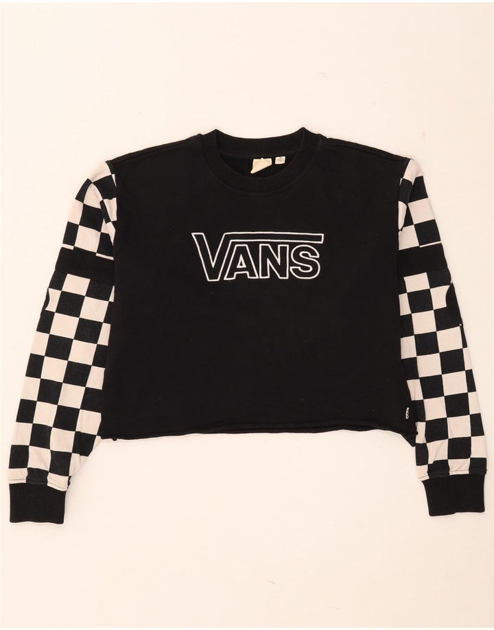 Vans Dame Crop Graphic Sweatshirt Jumper UK 14 Medium Sort Geometrisk