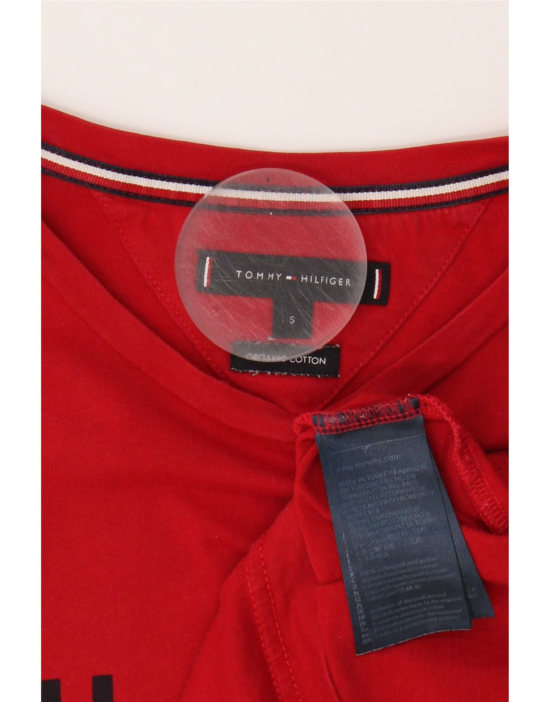 TOMMY HILFIGER Mens Graphic T-Shirt Top Small Red Cotton Vintage Tommy Hilfiger and Second-Hand Tommy Hilfiger from Messina Hembry 