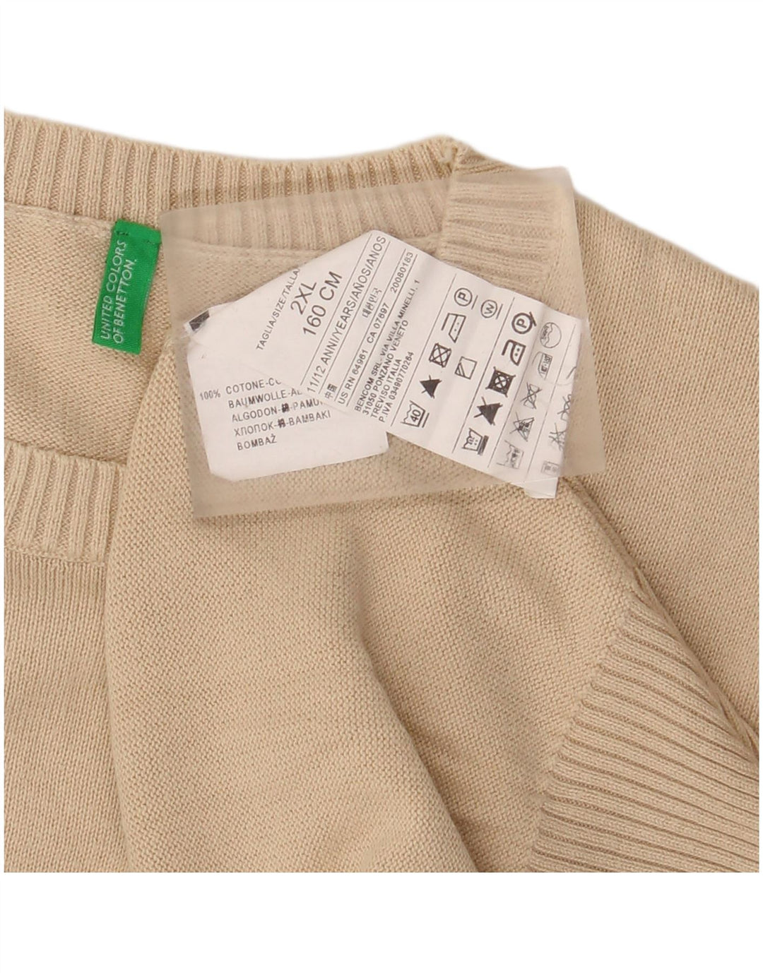 BENETTON drenge sweater med rund hals 11-12 år 2XL beige bomuld