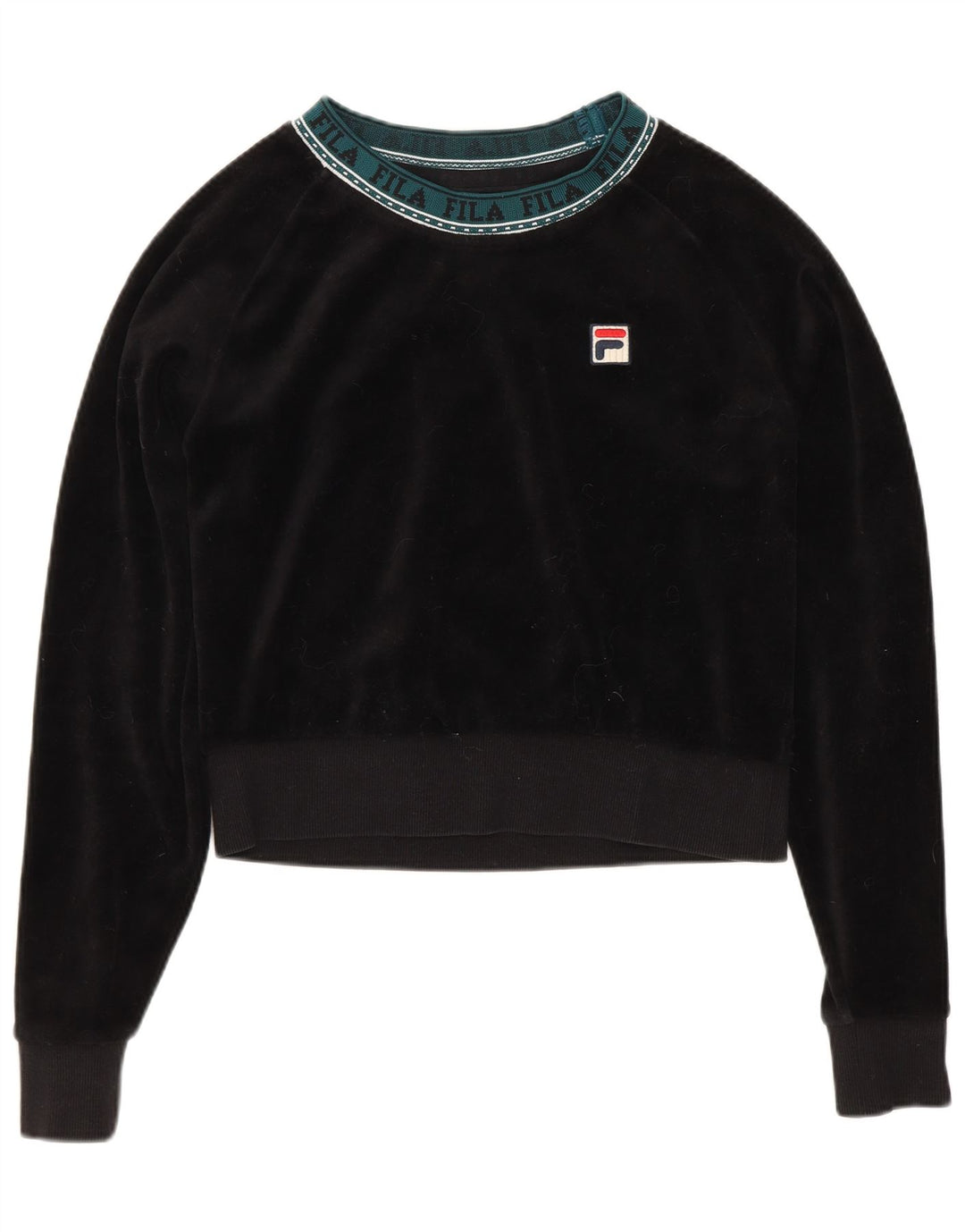 FILA Dame Oversized Graphic Velvet Sweatshirt Jumper UK 10 Small Black