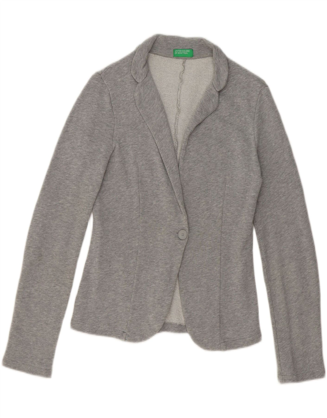 BENETTON Womens 1 Button Blazer Jacket UK 10 Small Grey Cotton Vintage Benetton and Second-Hand Benetton from Messina Hembry 
