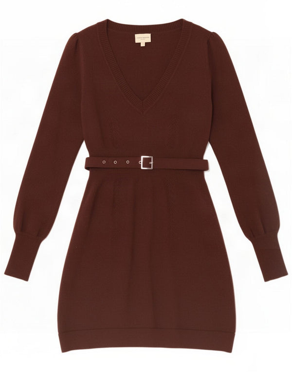 Karen Millen Dame Langærmet Jumper Kjole US 1 2XS Brun Uld