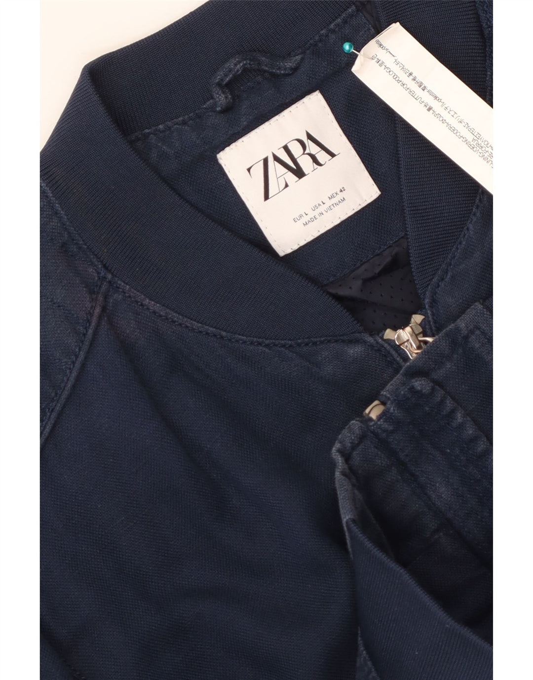 ZARA Bomberjakke til mænd UK 40 Large Navy Blue Polyester