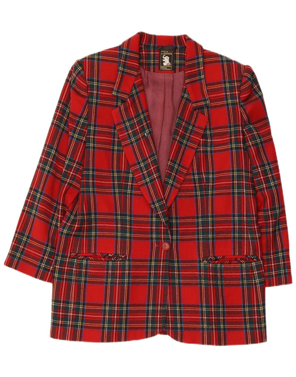 Vintage dame 3/4 ærmer 1 knap blazerjakke UK 14 Medium rød plaid