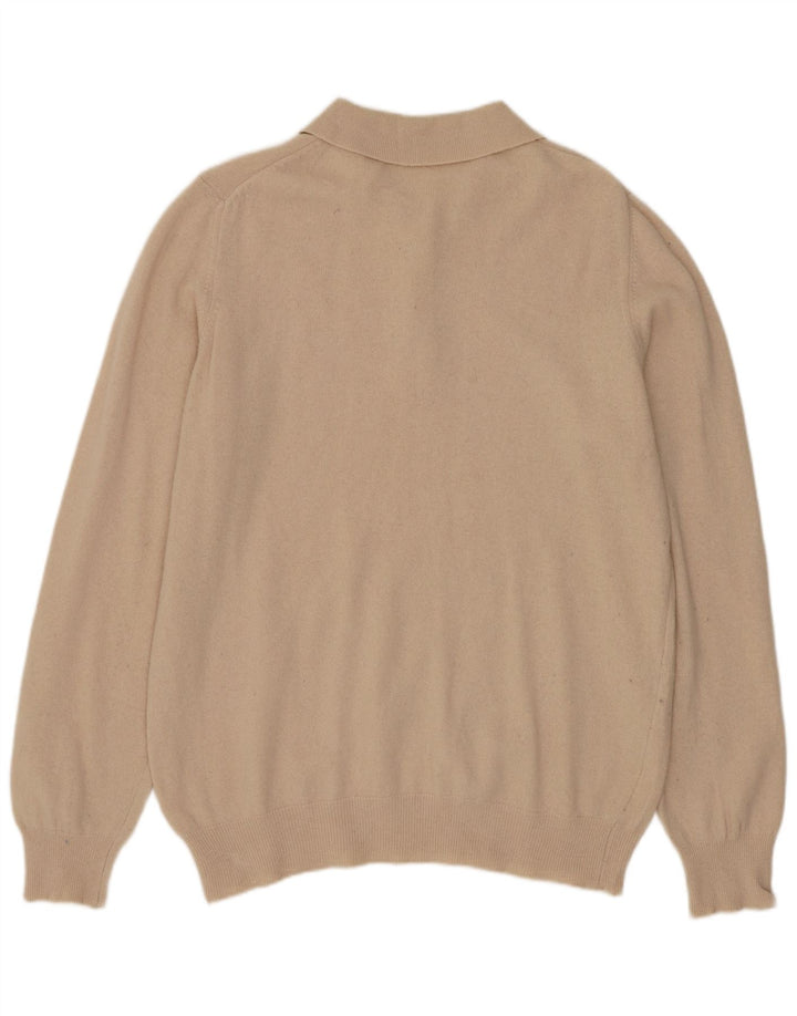 BENETTON Dame Polo Neck Jumper Sweater UK 16 Stor Beige Uld