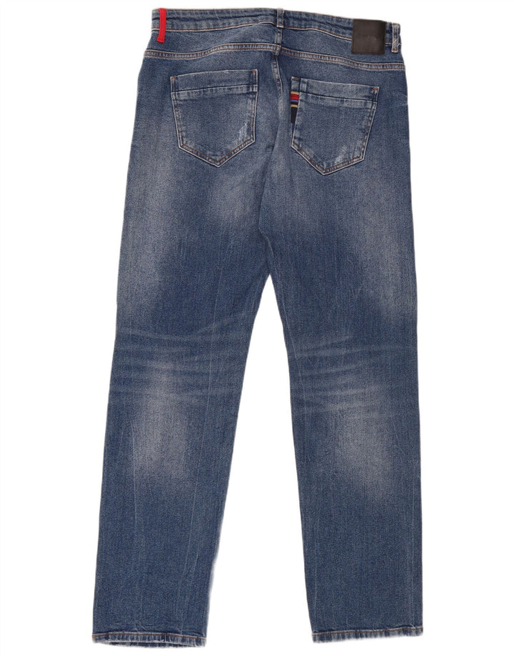 Desigual Herre Distressed Straight Jeans W36 L32 Blå Bomuld