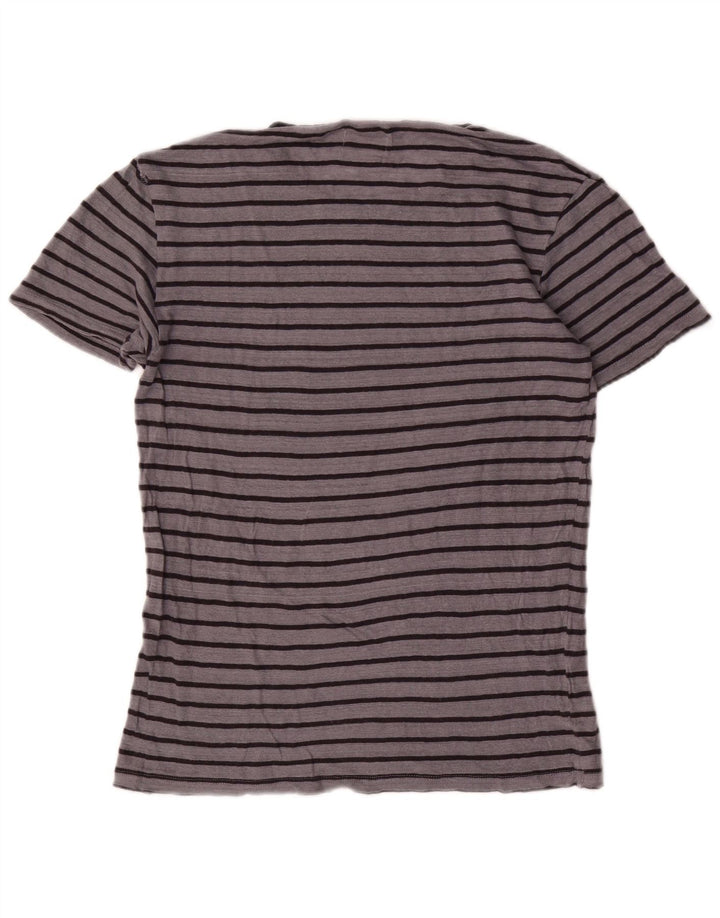 Zara herre T-shirt top mellemgrå stribet hør