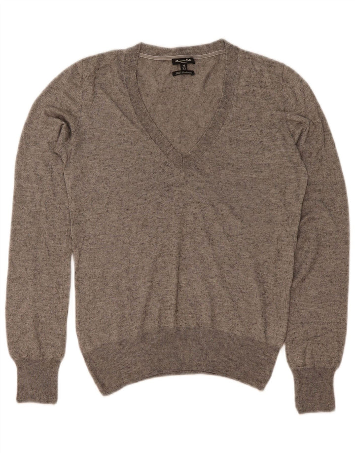 Massimo Dutti Dame V-hals sweater UK 12 Medium Grå Silke