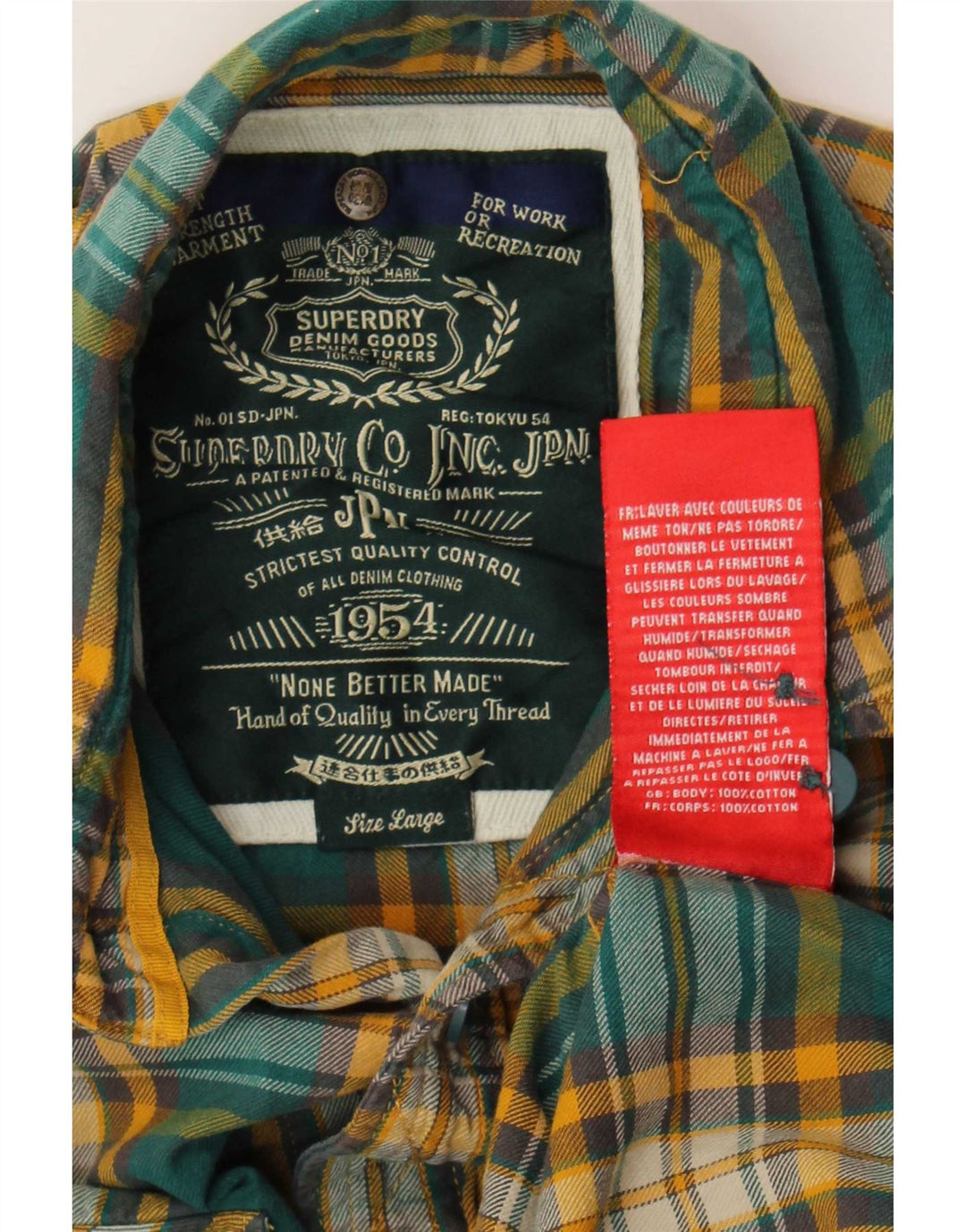 Superdry Flanelskjorte til mænd, stor grøn ternet bomuld