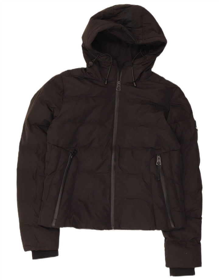 SUPERDRY Womens Crop Polstret hættejakke UK 12 Medium Black Polyester