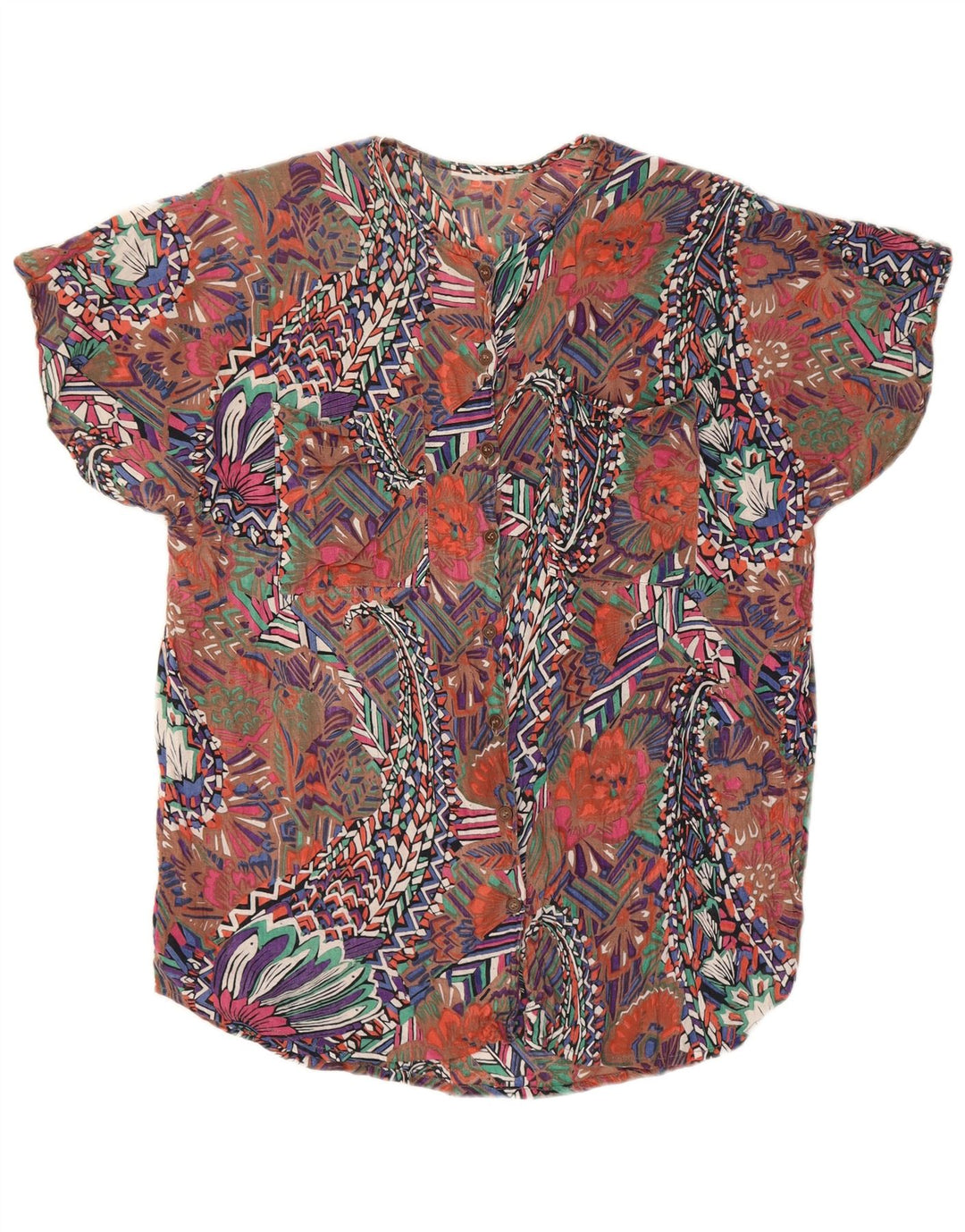Vintage kvinders abstrakt mønster skjorte bluse UK 14 Large Multicolor