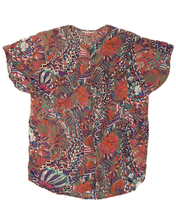 Vintage kvinders abstrakt mønster skjorte bluse UK 14 Large Multicolor