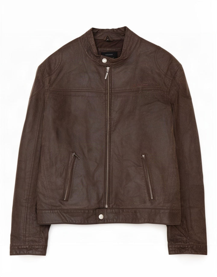 Ben Sherman Herre Læder Biker Jacket UK 38 Medium Brun