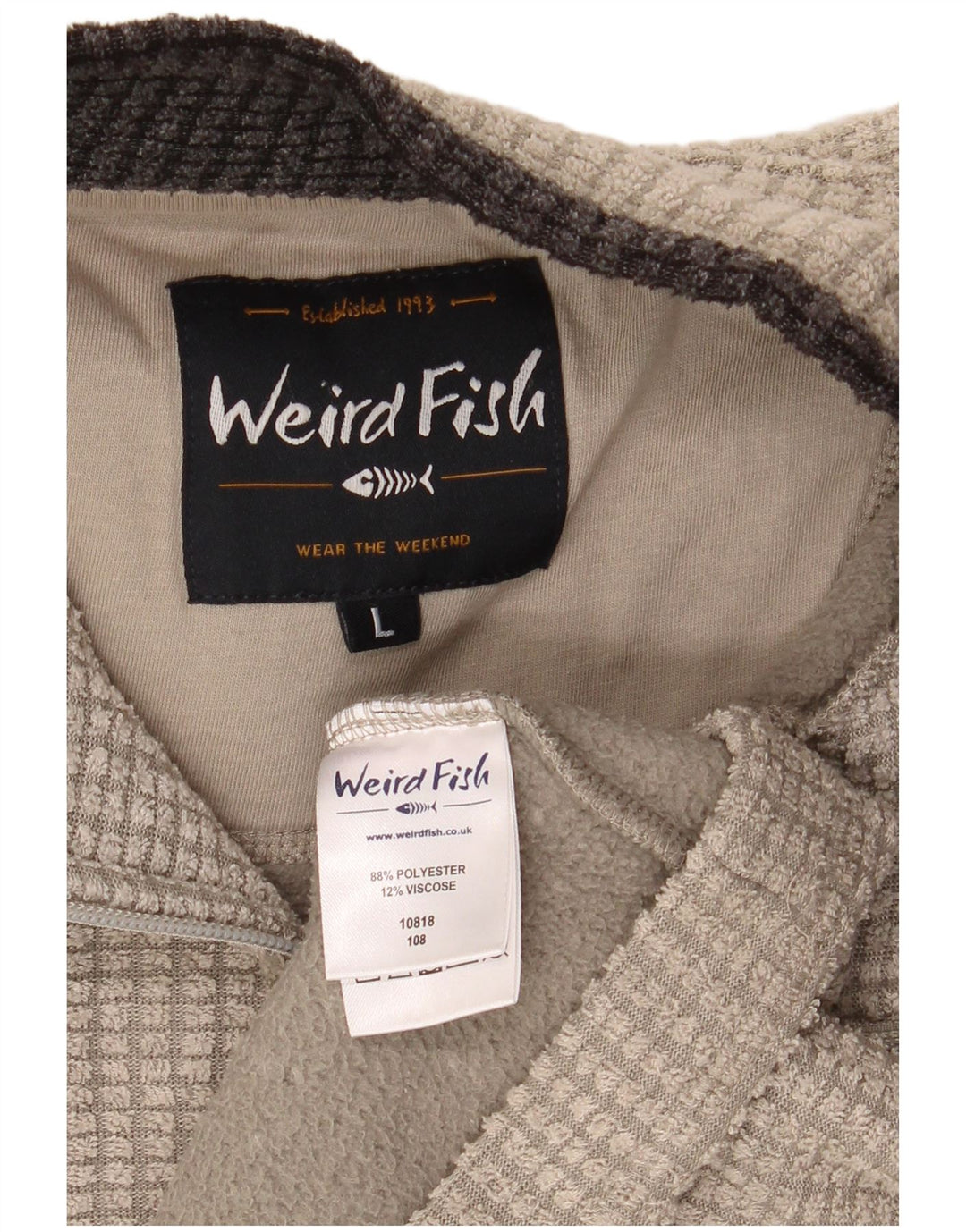 Weird Fish Herre Zip Neck Jumper Sweater Stor Beige Polyester
