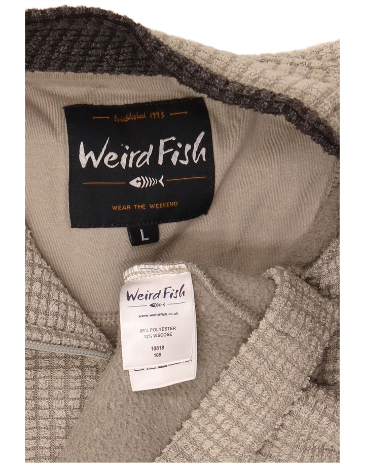 Weird Fish Herre Zip Neck Jumper Sweater Stor Beige Polyester