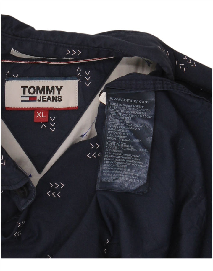 Tommy Hilfiger Herre abstrakt mønster skjorte XL marineblå bomuld