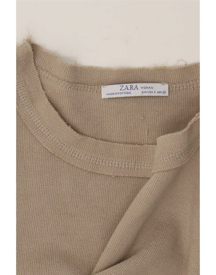 Zara Womens Crop Oversized Top Langærmet UK 10 Small Beige