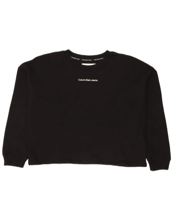 Calvin Klein Jeans Dame Crop Graphic Sweatshirt Jumper UK 16 Large Black