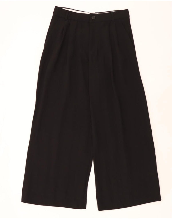 Zara kvinders højtaljede brede ben Casual bukser Large W30 L30 Sort