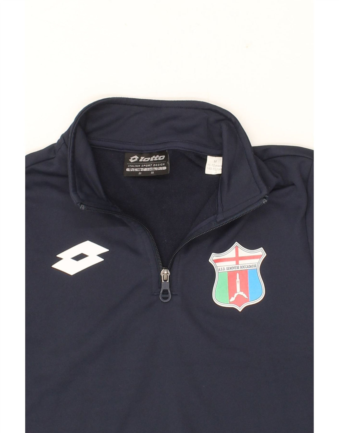 LOTTO Boys Graphic Zip Neck Sweatshirt Jumper 11-12 Years Medium Navy Blue Vintage Lotto and Second-Hand Lotto from Messina Hembry 